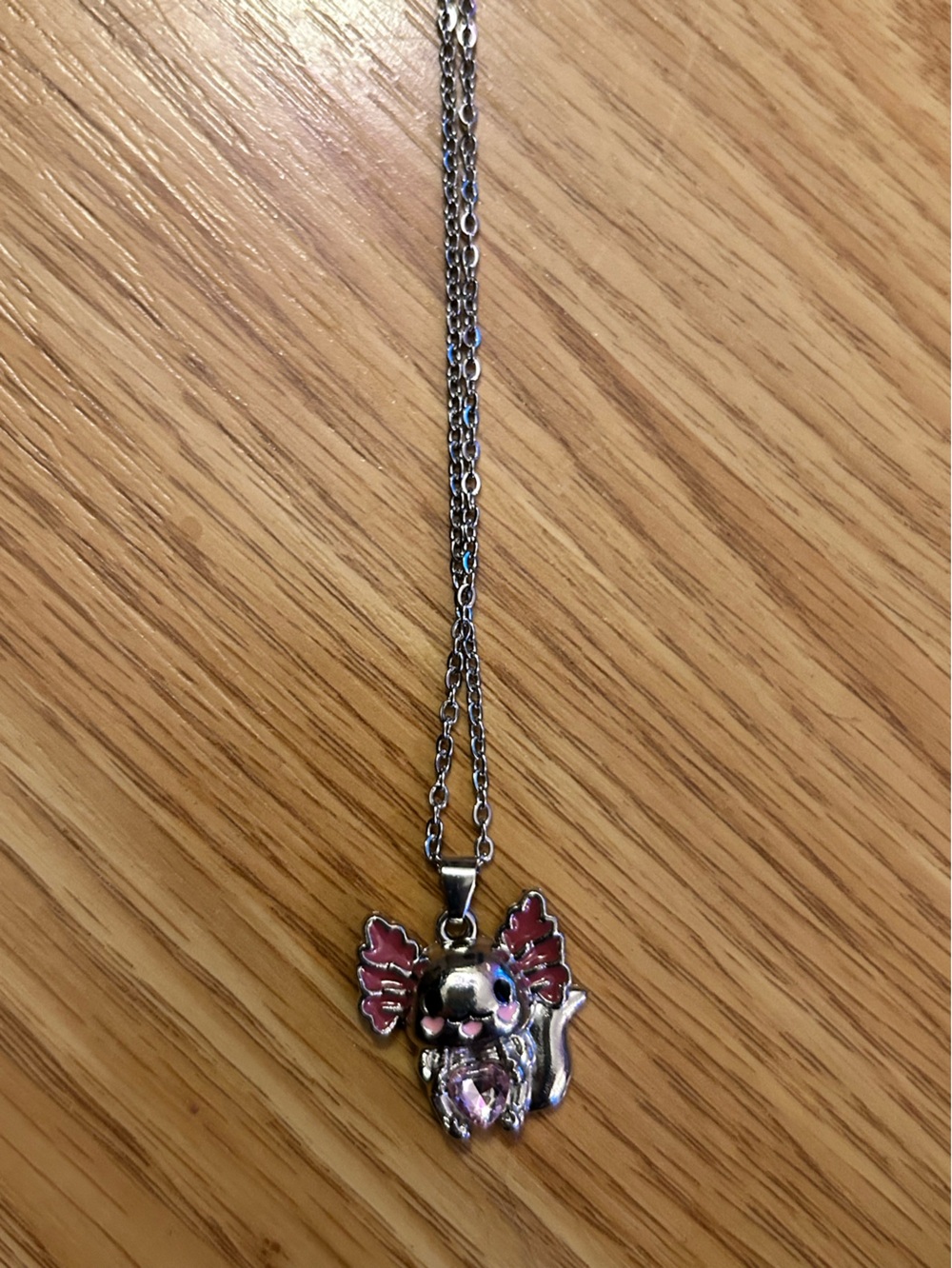 Silver-tone Cute axolotl Pendant Necklace with Pink Enamel Accents